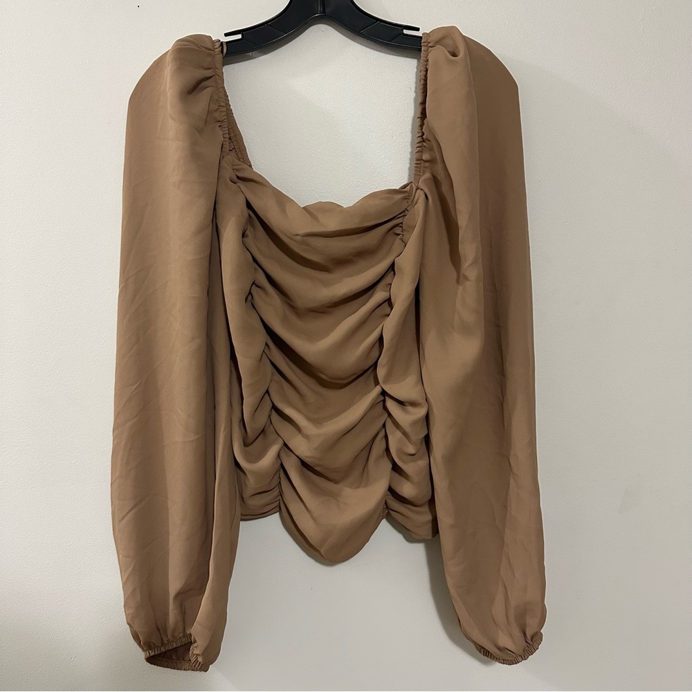 Express Brown Long Sleeve Blouse Top Size L Balloon Sleeves‎